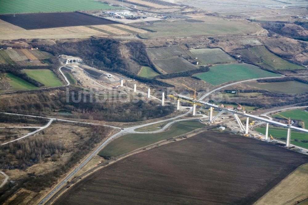 Luftbild Karsdorf - Neubau der Unstruttalbrücke bei Karsdorf in Sachsen-Anhalt