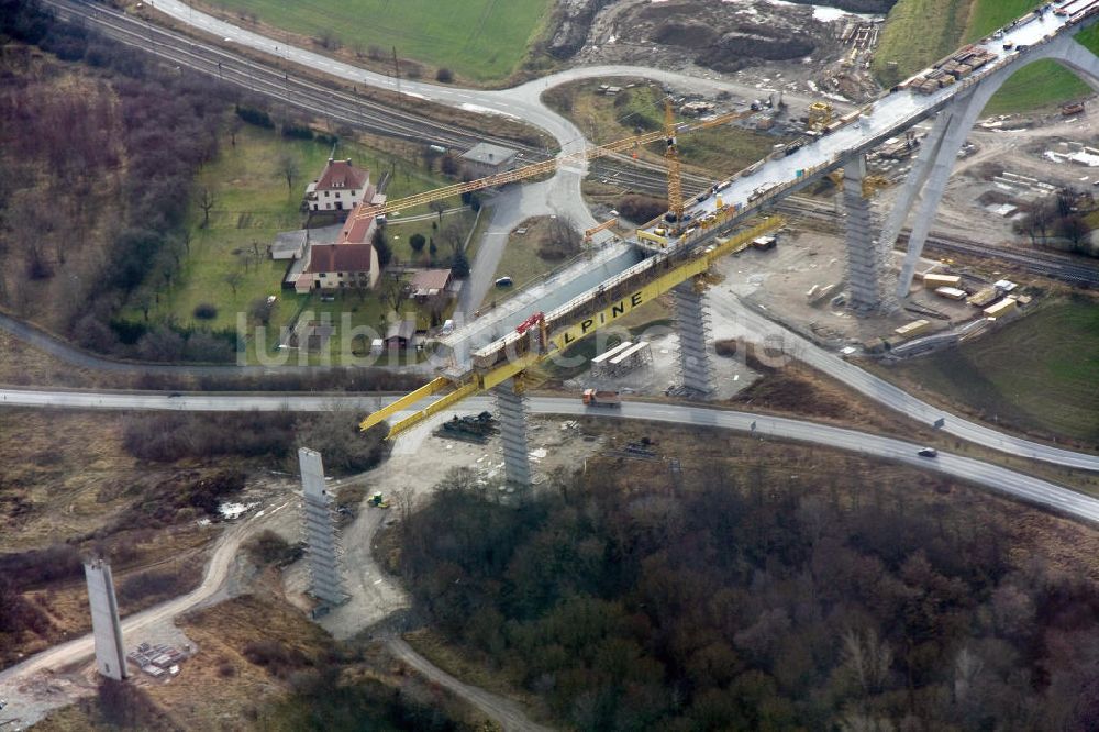 Karsdorf von oben - Neubau der Unstruttalbrücke bei Karsdorf in Sachsen-Anhalt