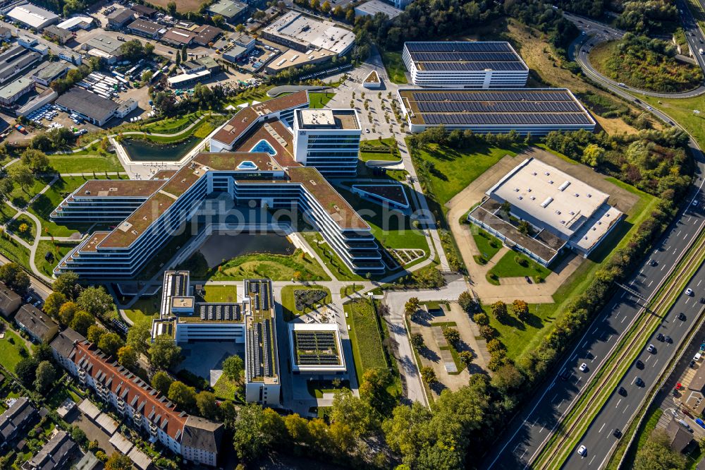 Luftaufnahme Essen - Neubau des Unternehmens- Verwaltungsgebäude ALDI-Nord Campus in Essen im Bundesland Nordrhein-Westfalen, Deutschland