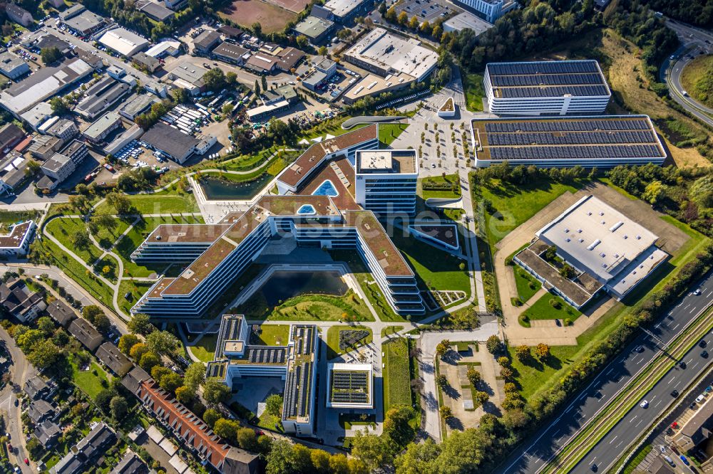 Luftbild Essen - Neubau des Unternehmens- Verwaltungsgebäude ALDI-Nord Campus in Essen im Bundesland Nordrhein-Westfalen, Deutschland