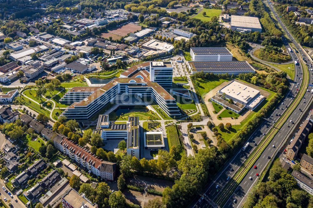 Luftaufnahme Essen - Neubau des Unternehmens- Verwaltungsgebäude ALDI-Nord Campus in Essen im Bundesland Nordrhein-Westfalen, Deutschland