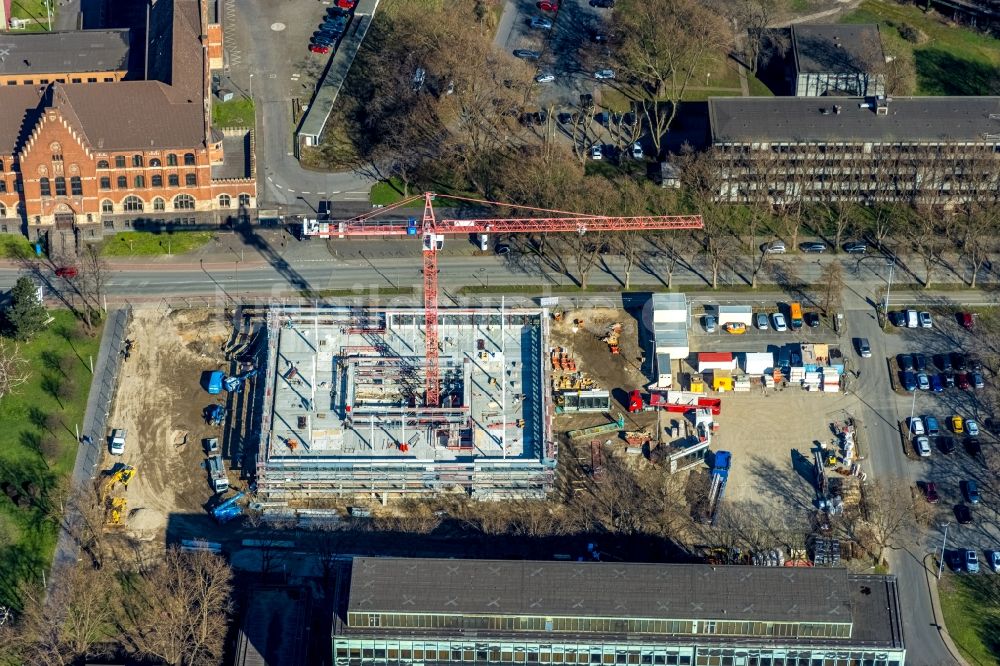 Luftbild Duisburg - Neubau des Unternehmens-Verwaltungsgebäude der thyssenkrupp Steel Europe AG an der Franz-Lenze-Straße in Duisburg im Bundesland Nordrhein-Westfalen, Deutschland