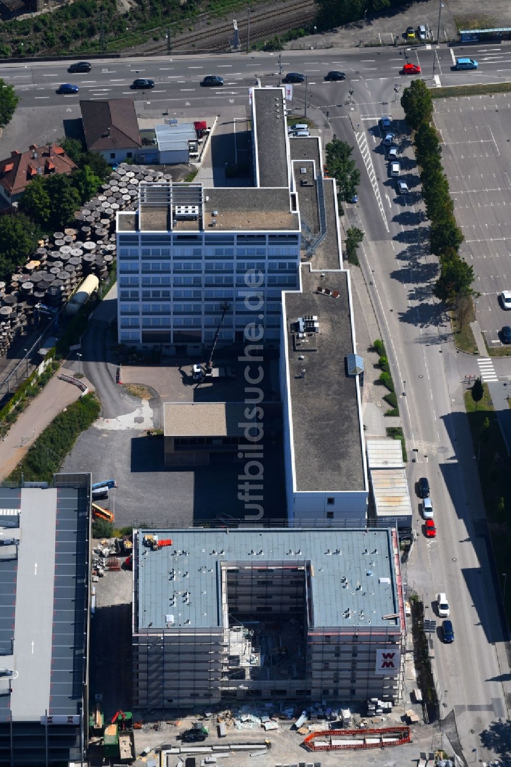 Stuttgart von oben - Neubau des Unternehmens-Verwaltungsgebäude der WOLFF & MÜLLER Holding GmbH & Co. KG in Stuttgart im Bundesland Baden-Württemberg, Deutschland