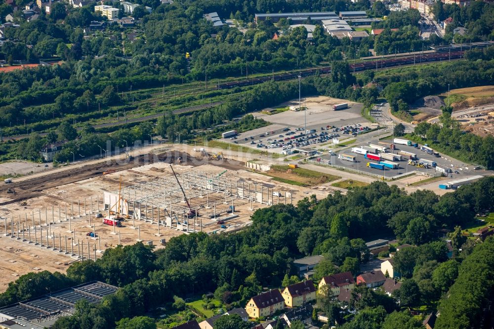 Dortmund aus der Vogelperspektive: Neubau eines Warenverteilzentrums und Logistikkomplex auf dem Opel-Gelände in Langendreer in Bochum im Bundesland Nordrhein-Westfalen