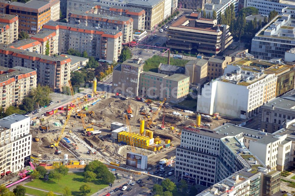 Berlin Mitte von oben - Neubau auf dem Wertheim Areal am Leipziger Platz in Berlin - Mitte