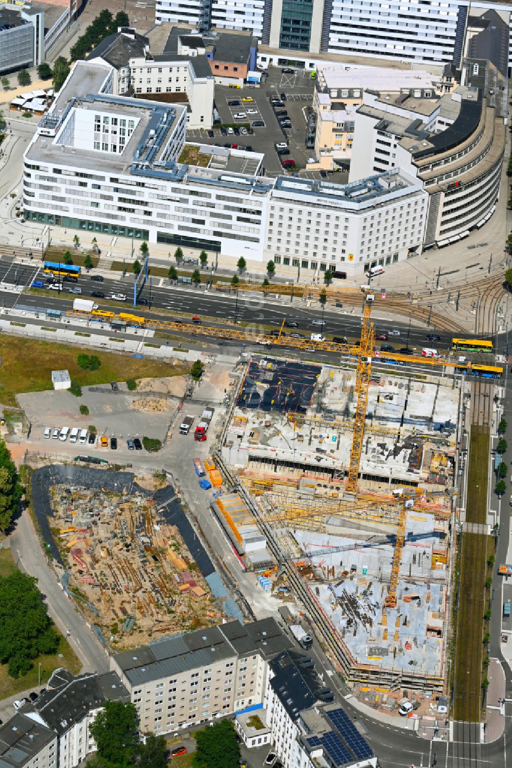 Luftaufnahme Chemnitz - Neubau Wohn- und Geschäftshaus Bahnhofstraße Ecke Augustusburger Straße in Chemnitz im Bundesland Sachsen, Deutschland