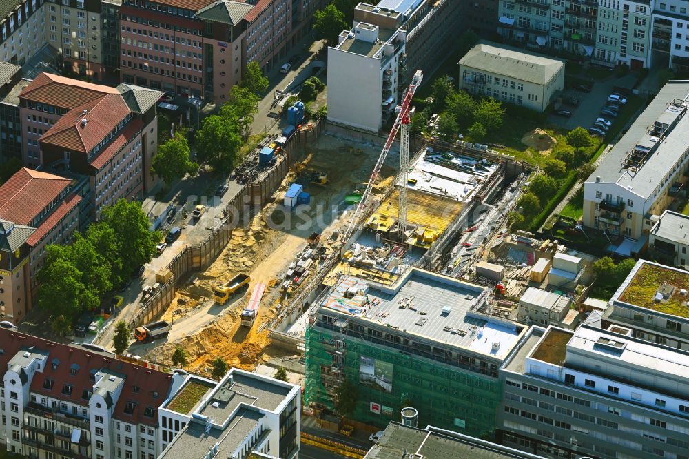 Luftaufnahme Leipzig - Neubau Wohn- und Geschäftshaus im Ortsteil Zentrum in Leipzig im Bundesland Sachsen, Deutschland