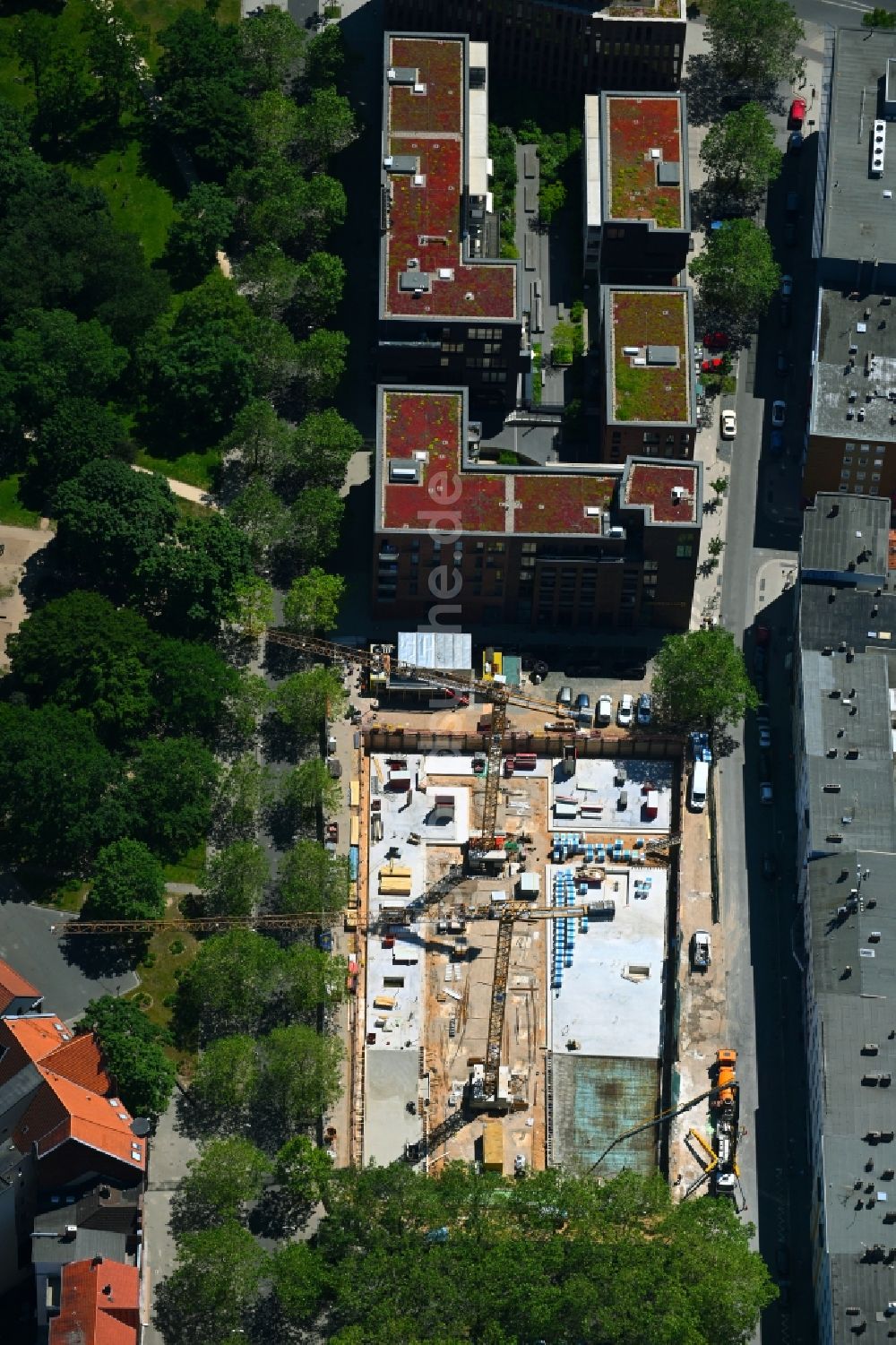 Hannover von oben - Neubau Wohn- und Geschäftshaus QUARTIER AM KLAGESMARKT in Hannover im Bundesland Niedersachsen, Deutschland