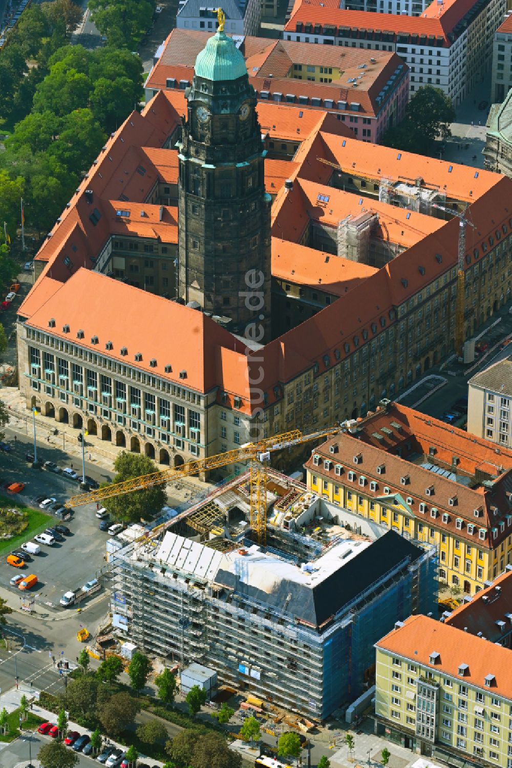 Luftaufnahme Dresden - Neubau Wohn- und Geschäftshaus Quartier Ringstraße im Ortsteil Altstadt in Dresden im Bundesland Sachsen, Deutschland