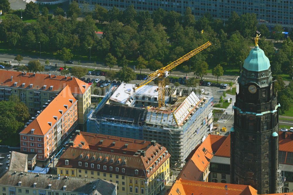 Luftaufnahme Dresden - Neubau Wohn- und Geschäftshaus Quartier Ringstraße im Ortsteil Altstadt in Dresden im Bundesland Sachsen, Deutschland