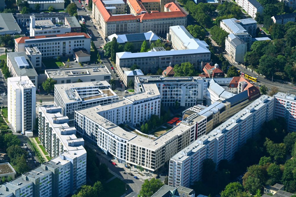 Dresden aus der Vogelperspektive: Neubau eines Wohn- und Geschäftshauses GÜNTZAREAL in Dresden im Bundesland Sachsen, Deutschland