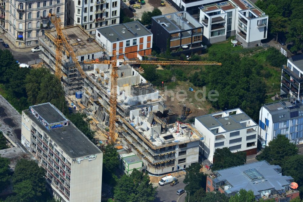 Luftbild Leipzig - Neubau- Wohnanlage mit modernen Stadthäusern und Mehrfamilienhäusern an der Schwägerichenstraße in Leipzig im Bundesland Sachsen