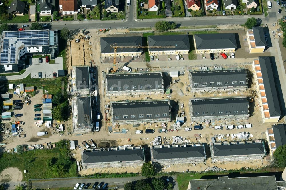 Berlin von oben - Neubau- Wohngebiet einer Reihenhaus- Siedlung Arendscarree an der Arendstraße Ecke Lichtenauer Straße - Schleizer Straße im Ortsteil Hohenschönhausen in Berlin, Deutschland