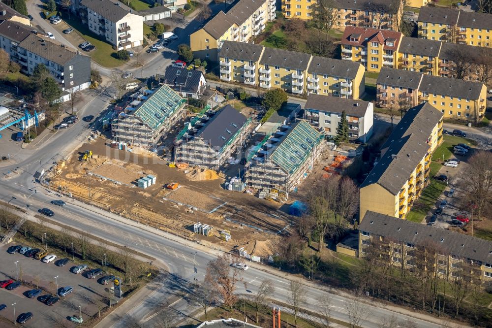 Luftbild Heiligenhaus - Neubau- Wohngebiet einer Reihenhaus- Siedlung der Deutschen Reihenhaus AG an der an der Ratinger Straße Ecke Bergische Straße in Heiligenhaus im Bundesland Nordrhein-Westfalen, Deutschland