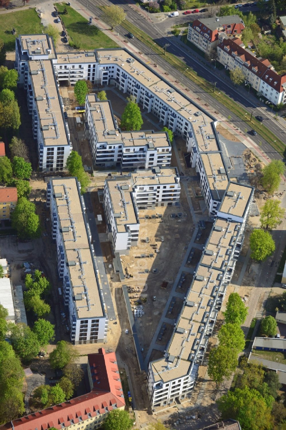 Berlin, Karlshorst von oben - Neubau eines Wohnquartiers Treskow-Höfe im Ortsteil Karlshorst in Berlin