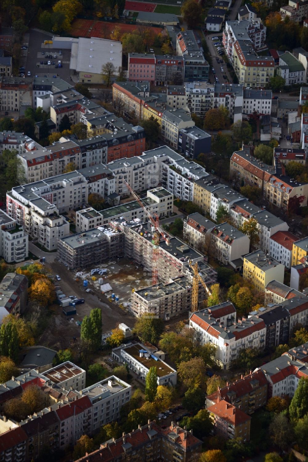 Luftaufnahme Berlin Pankow - Neubaugebiet an den Floragärten zwischen Florastraße und Gaillardstraße in Berlin - Pankow