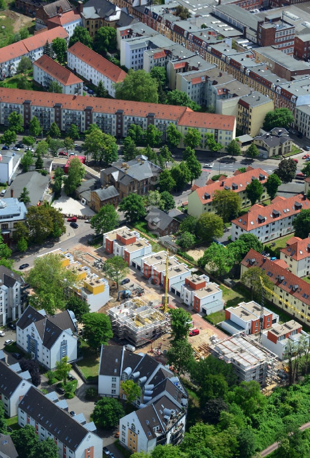 Luftaufnahme Magdeburg OT Buckau - Neubauprojekt Stadtvillen und Stadthäuser Porsestraße im Ortsteil Buckau in Magdeburg im Bundesland Sachsen-Anhalt