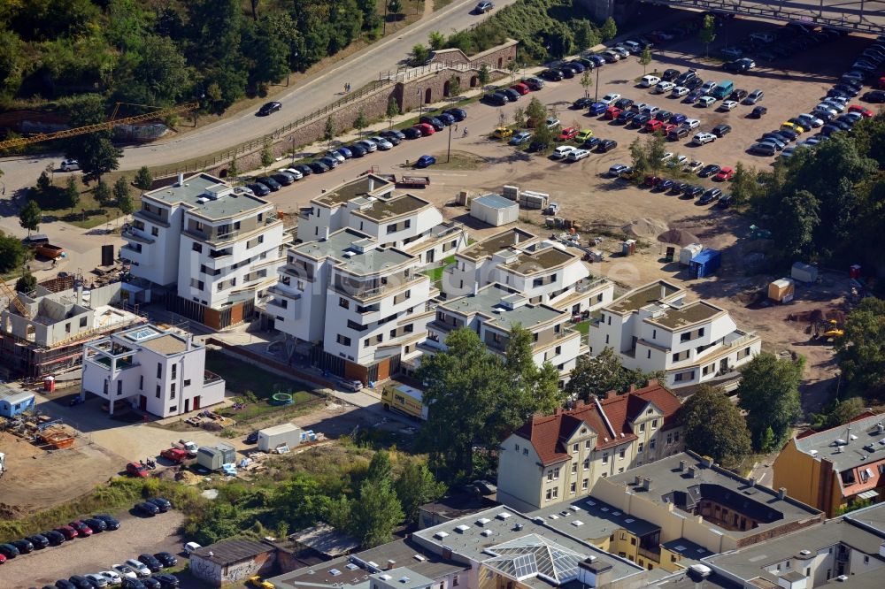 Luftbild Magdeburg - Neubauprojekt Terrassenwohnen Elbbahnhof in Magdeburg im Bundesland Sachsen-Anhalt