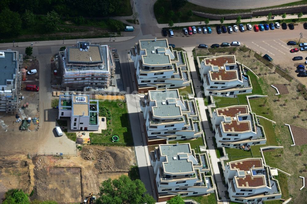 Magdeburg von oben - Neubauprojekt Terrassenwohnen Elbbahnhof in Magdeburg im Bundesland Sachsen-Anhalt