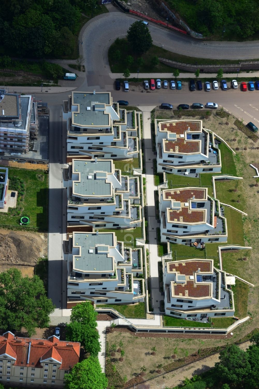 Magdeburg aus der Vogelperspektive: Neubauprojekt Terrassenwohnen Elbbahnhof in Magdeburg im Bundesland Sachsen-Anhalt