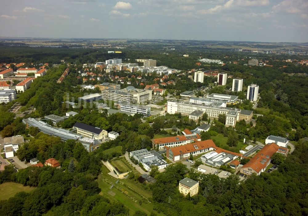 Halle (Saale) aus der Vogelperspektive: Neubauten am Technologiepark Weinberg Campus in Halle (Saale) im Bundesland Sachsen-Anhalt