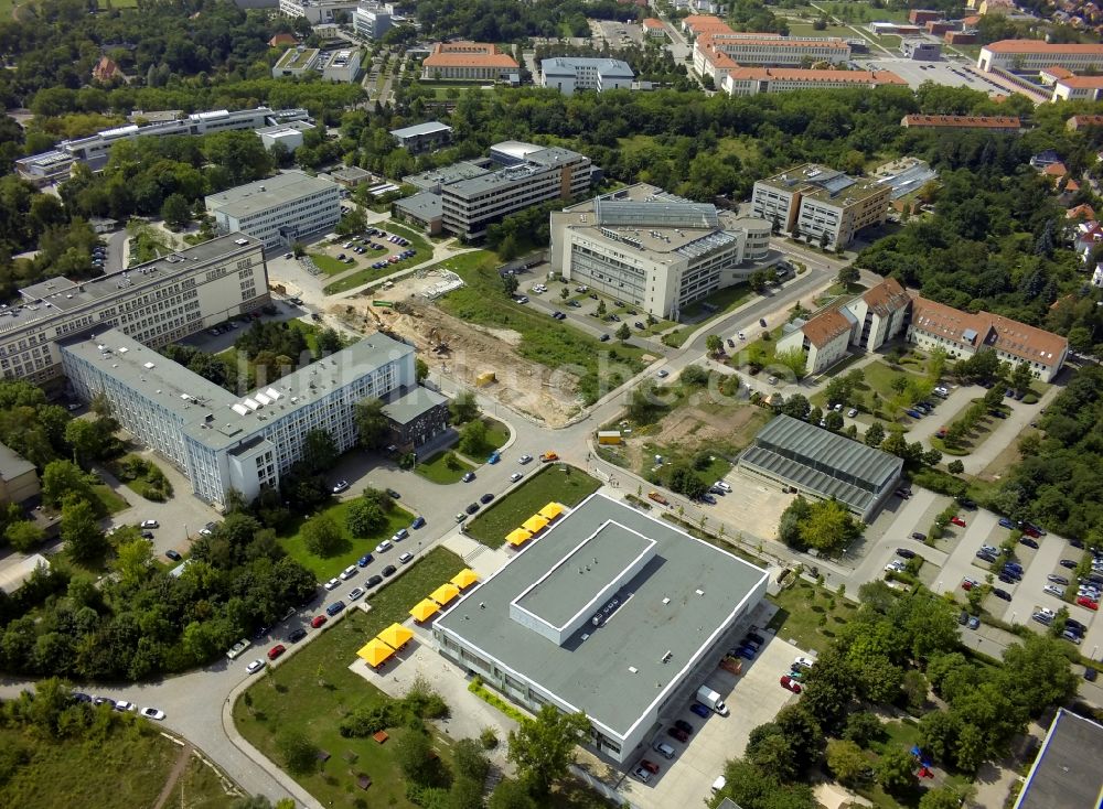 Halle (Saale) von oben - Neubauten am Technologiepark Weinberg Campus in Halle (Saale) im Bundesland Sachsen-Anhalt