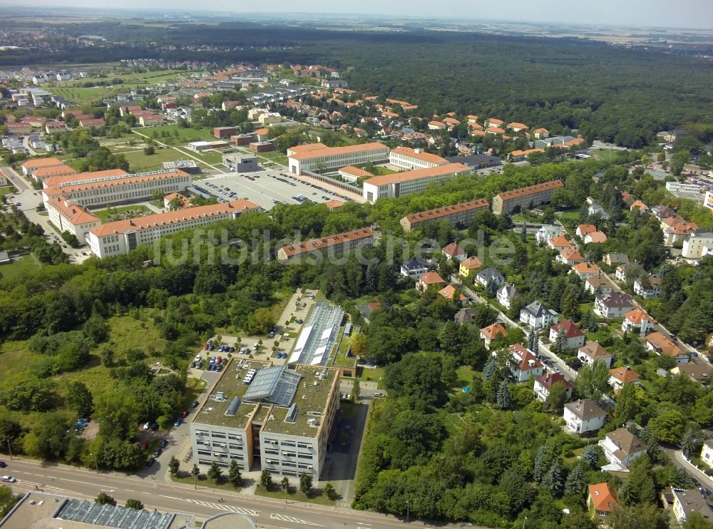 Halle (Saale) aus der Vogelperspektive: Neubauten am Technologiepark Weinberg Campus in Halle (Saale) im Bundesland Sachsen-Anhalt