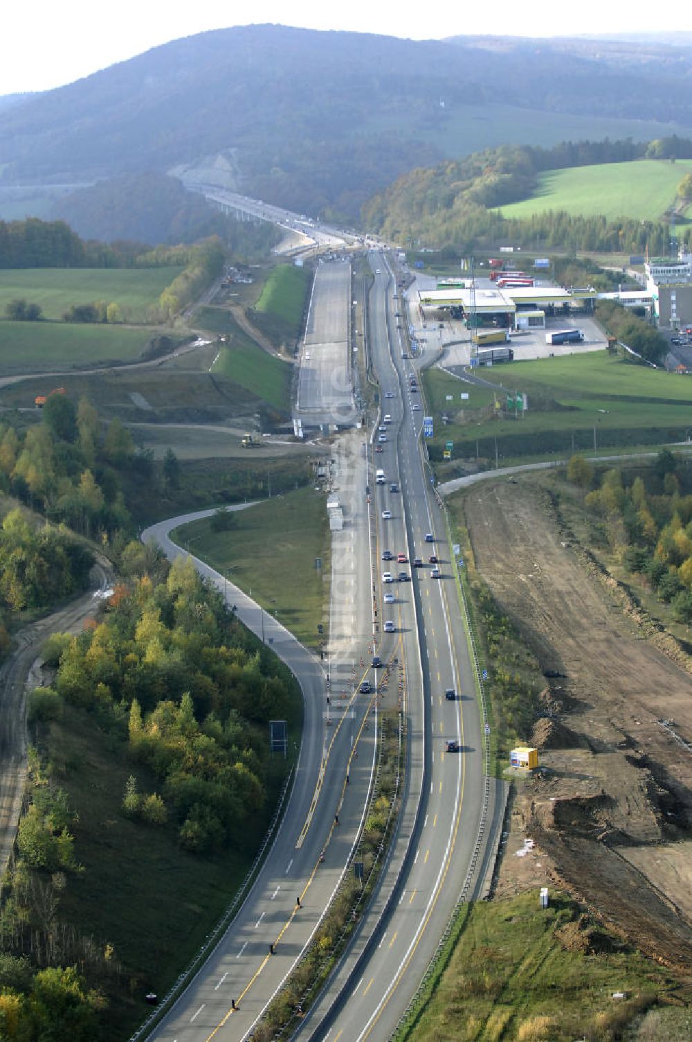 Luftaufnahme DEUBACHSHOF - Neubautrasse der BAB A 4 - Umfahrung Hörselberge in Thüringen bei Deubachshof