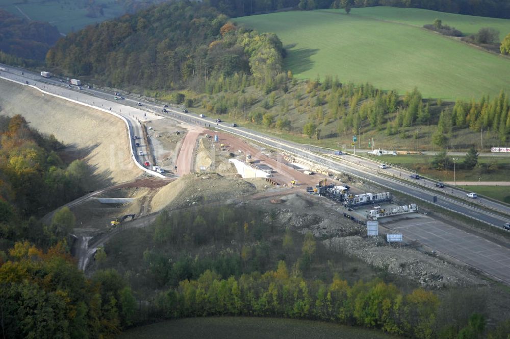 DEUBACHSHOF von oben - Neubautrasse der BAB A 4 - Umfahrung Hörselberge in Thüringen bei Deubachshof