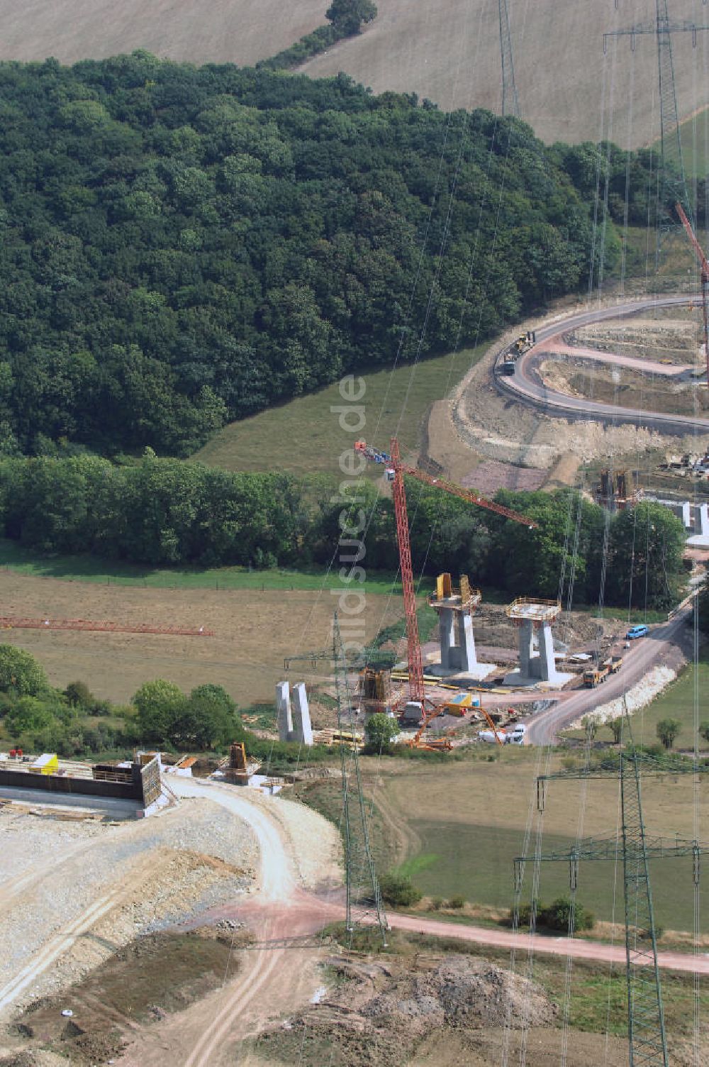 Luftbild Eisenach - Neubautrasse der BAB A 4 - Umfahrung Hörselberge in Thüringen bei Eisenach