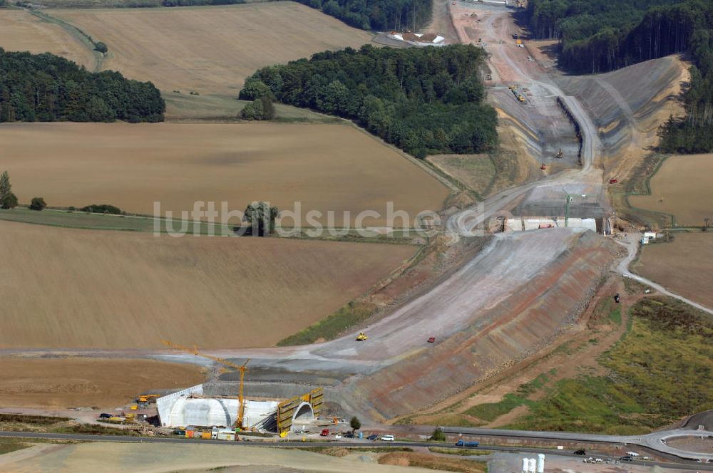 Luftaufnahme Eisenach - Neubautrasse der BAB A 4 - Umfahrung Hörselberge in Thüringen bei Eisenach