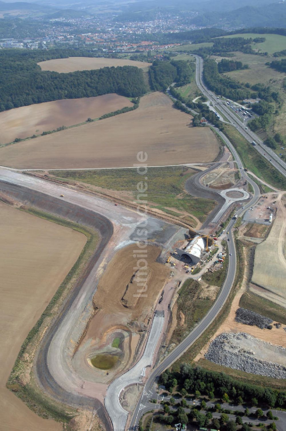 Eisenach aus der Vogelperspektive: Neubautrasse der BAB A 4 - Umfahrung Hörselberge in Thüringen bei Eisenach