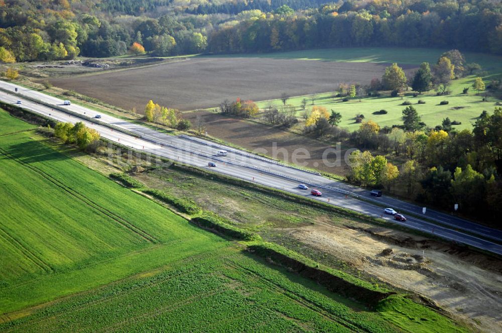 SÄTTELSTÄDT von oben - Neubautrasse der BAB A 4 - Umfahrung Hörselberge in Thüringen bei Sättelstädt