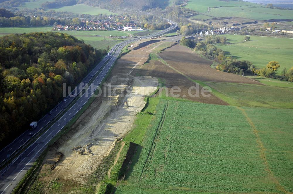 Luftbild SÄTTELSTÄDT - Neubautrasse der BAB A 4 - Umfahrung Hörselberge in Thüringen bei Sättelstädt