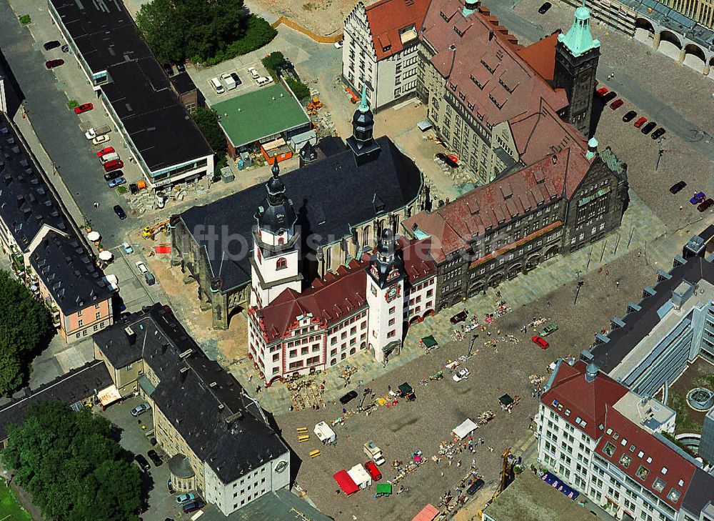 Chemnitz von oben - Neue und Alte Rathaus an der Jakobikirche in der Chemnitzer Innenstadt