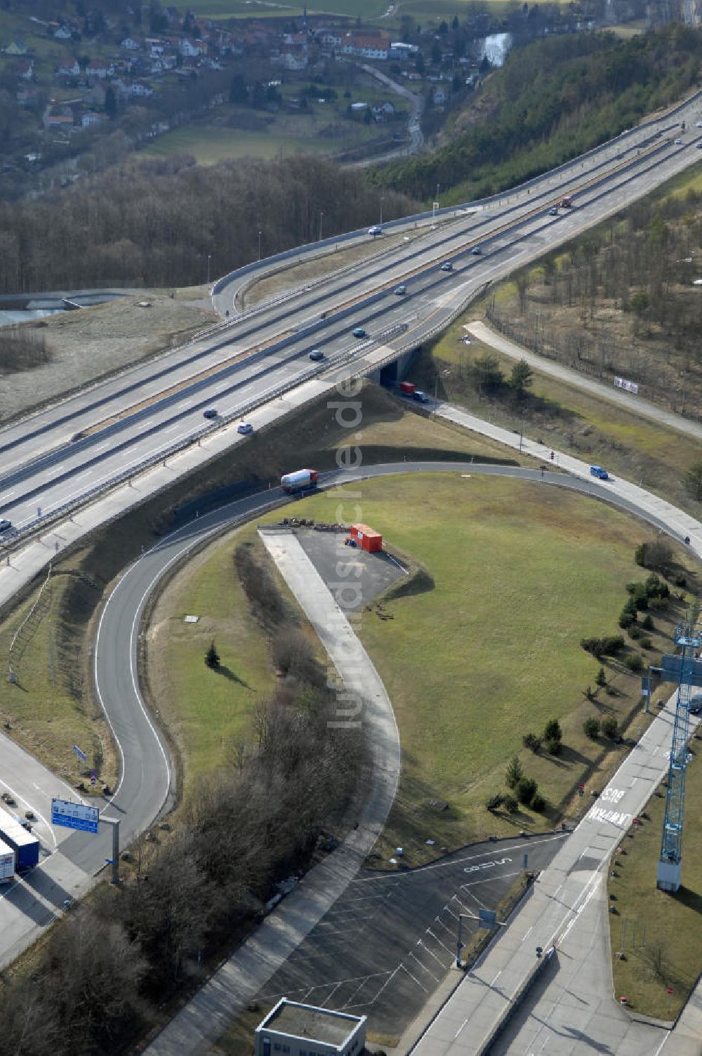 Luftaufnahme Deubachshof - Neuer A4 -Autobahnverlauf bei Deubachshof - new A4 motorway course E40 / A4 near Deubachshof in thuringia