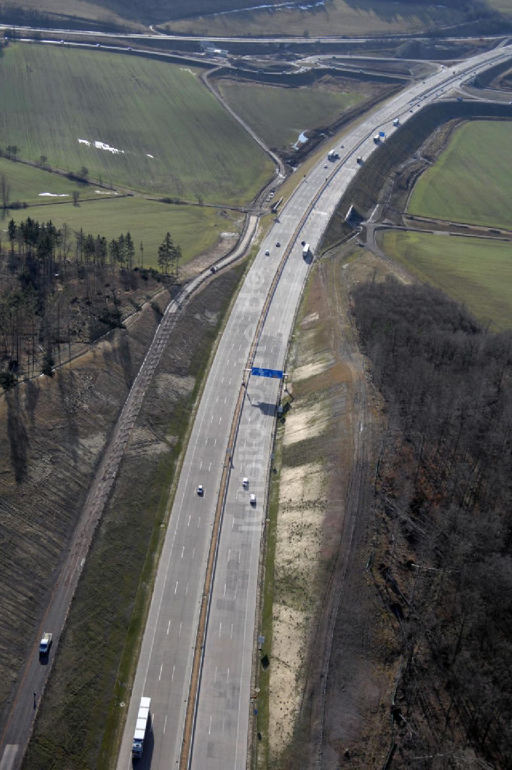 Luftaufnahme Stregda - Neuer A4 -Autobahnverlauf bei Stregda - new A4 motorway course E40 / A4 near Stregda in thuringia