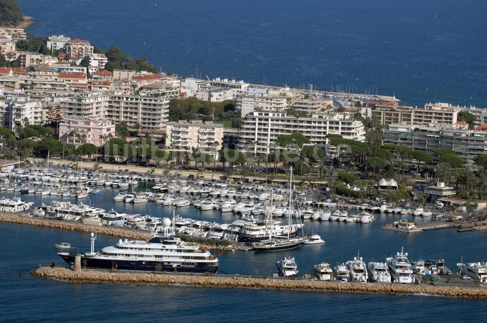 Cannes von oben - Neuer Hafen Port Pierre Canto von Cannes in Palm Beach