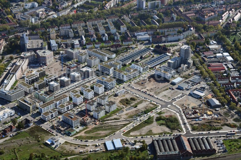 Freiburg im Breisgau aus der Vogelperspektive: Neuer Stadtteil Güterbahnhof Nord im Stadtgebiet in Freiburg im Breisgau im Bundesland Baden-Württemberg, Deutschland