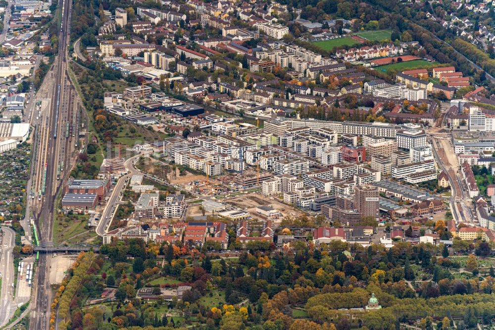 Luftaufnahme Freiburg im Breisgau - Neuer Stadtteil Güterbahnhof Nord im Stadtgebiet in Freiburg im Breisgau im Bundesland Baden-Württemberg, Deutschland