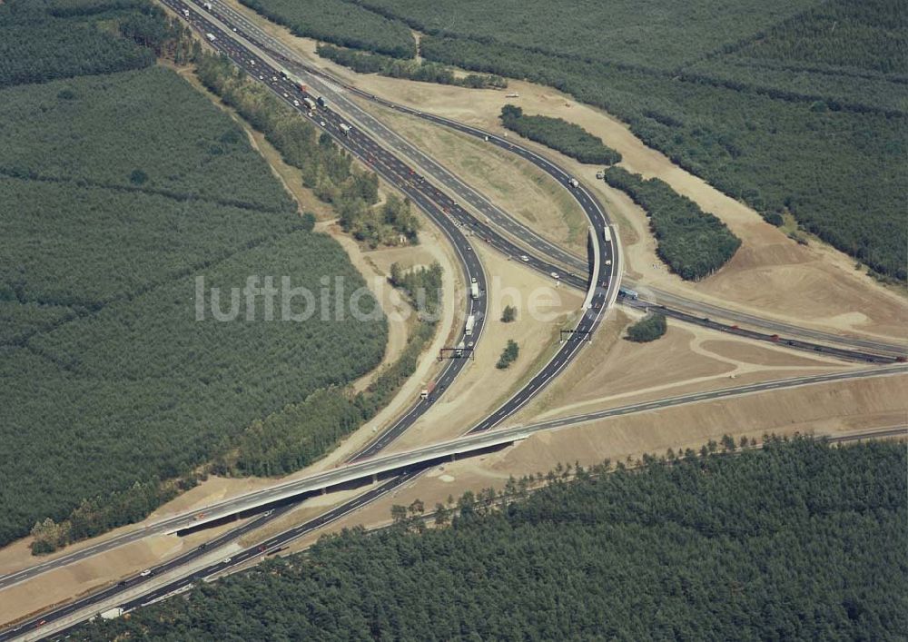 Michendorf bei Potsdam von oben - Neues Autobahnkreuz Michendorf - Potsdam