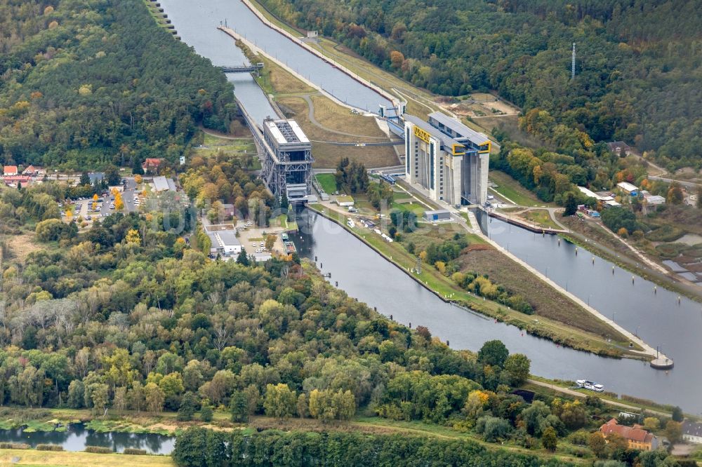 Niederfinow aus der Vogelperspektive: Neues Schiffshebewerk Niederfinow am Finowkanal im Bundesland Brandenburg