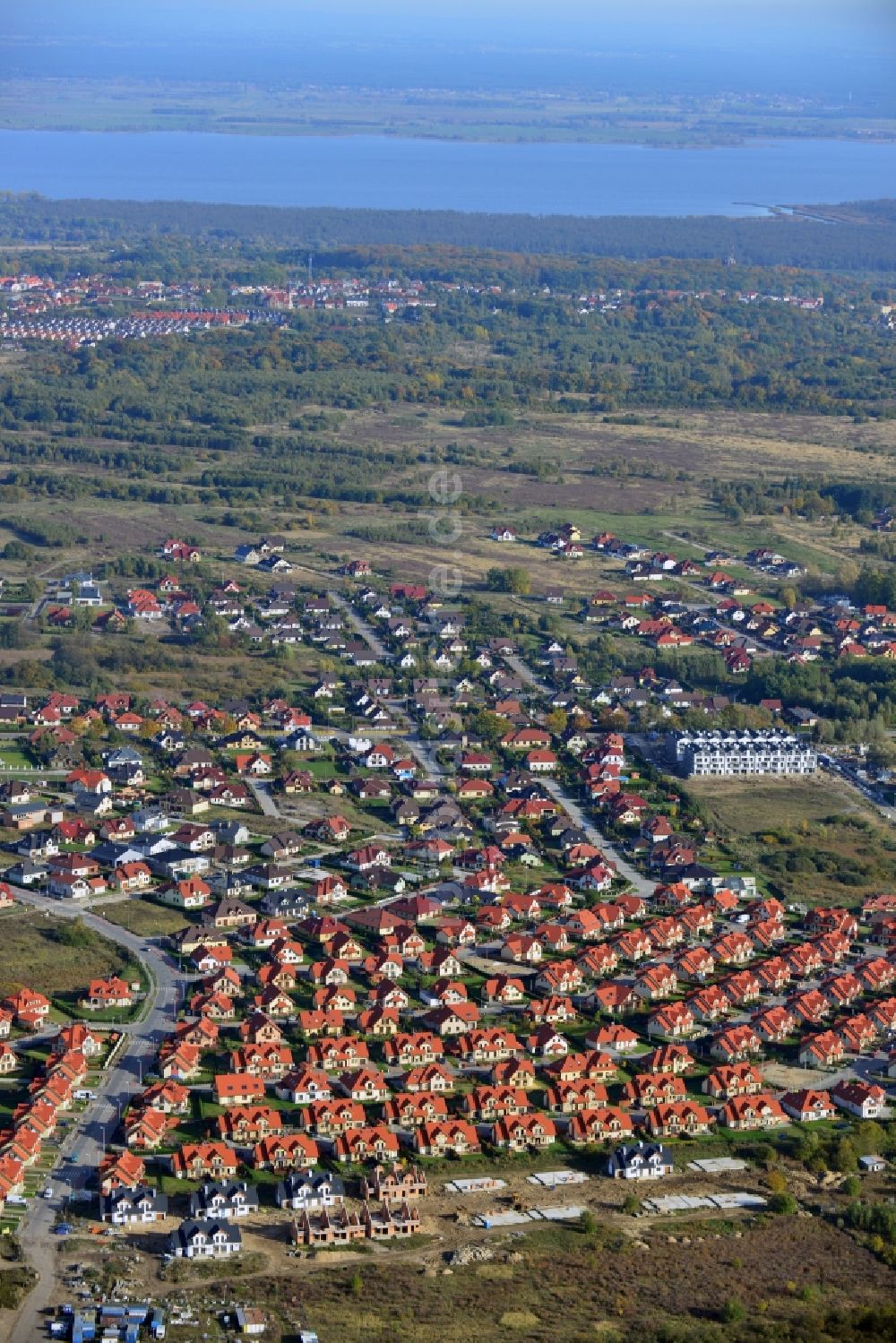 Luftbild Stettin / Szczecin - Neugebaute Einfamilienhaus Siedlung im Ortsteil Warszewo in Stettin / Szczecin in der województwo Westpommern / Zachodniopomorskie in Polen