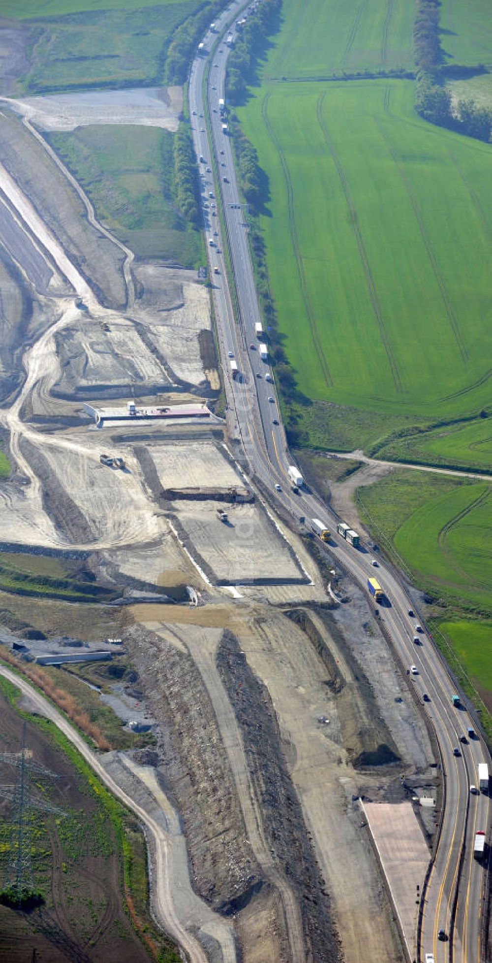 Magdala aus der Vogelperspektive: Neutrassierung / Verlegung der Bundesautobahn BAB A4 bei Magdala in Thüringen