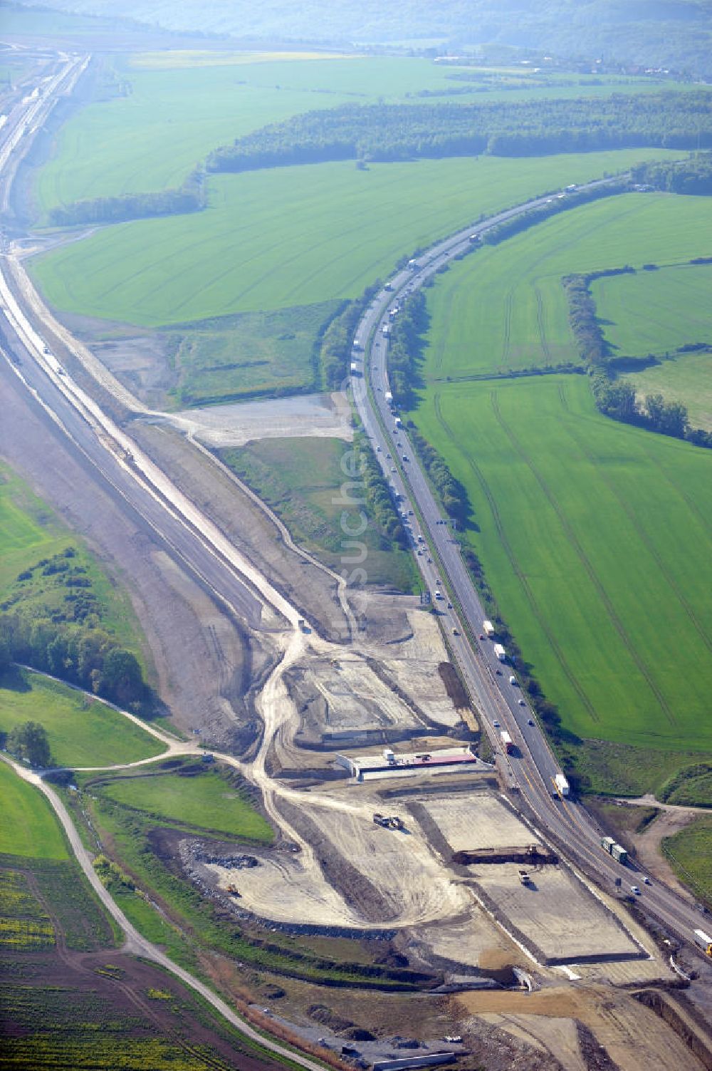 Luftaufnahme Magdala - Neutrassierung / Verlegung der Bundesautobahn BAB A4 bei Magdala in Thüringen