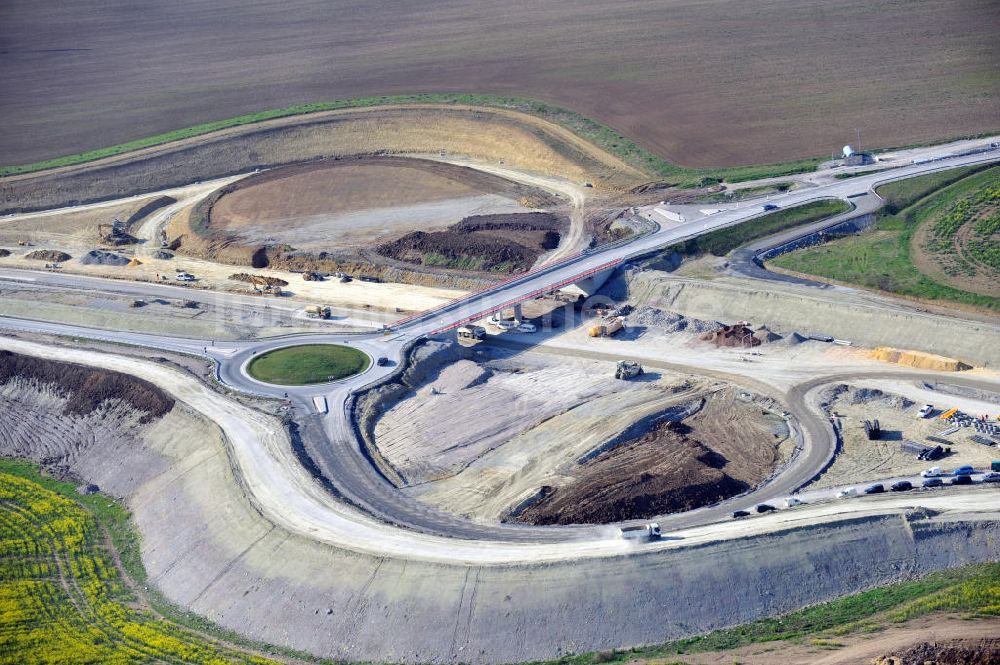 Magdala von oben - Neutrassierung / Verlegung der Bundesautobahn BAB A4 bei Magdala in Thüringen