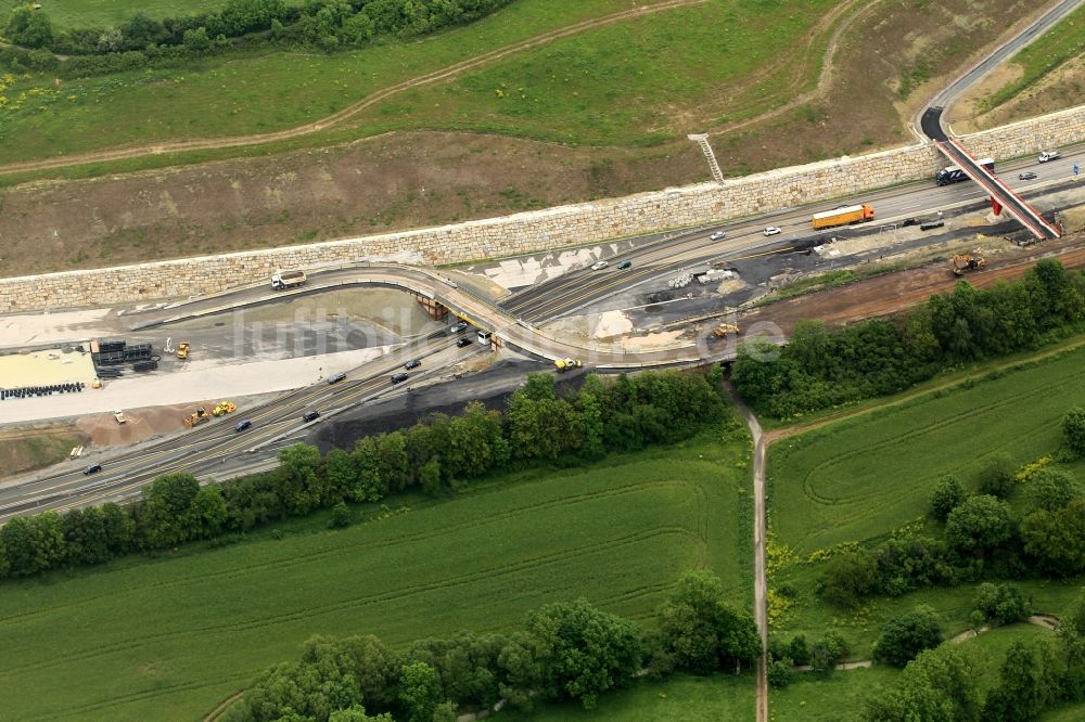 Magdala aus der Vogelperspektive: Neutrassierung / Verlegung der Bundesautobahn BAB A4 bei Magdala in Thüringen