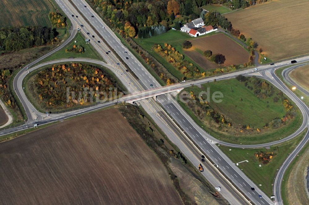 Magdala aus der Vogelperspektive: Neutrassierung / Verlegung der Bundesautobahn BAB A4 bei Magdala in Thüringen