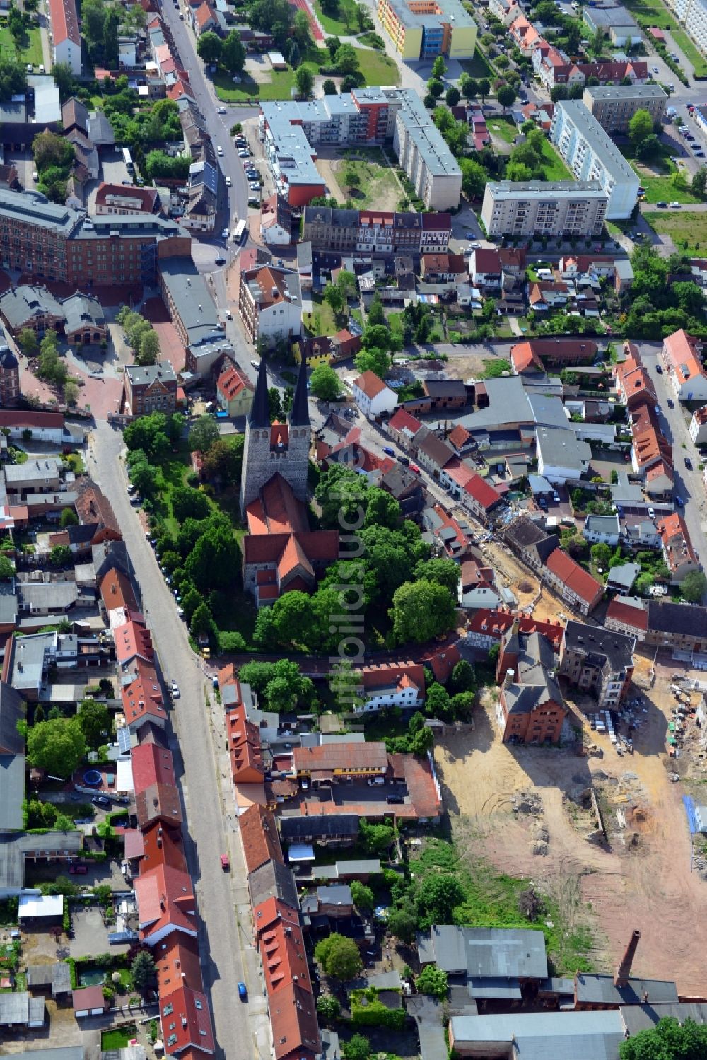 Luftaufnahme Burg - Nicolaikirche in Burg im Bundesland Sachsen-Anhalt