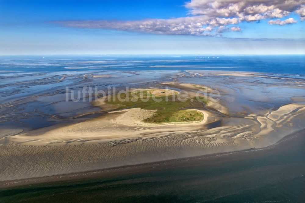 Scharhörn aus der Vogelperspektive: Nigehörn und Scharhörn in der Nordsee im Wattenmeer vor Cuxhaven im Bundesland Hamburg, Deutschland